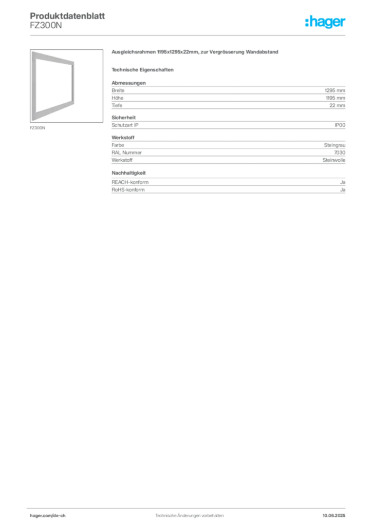 Bild Hager Produktdatenblatt FZ300N | Hager Schweiz