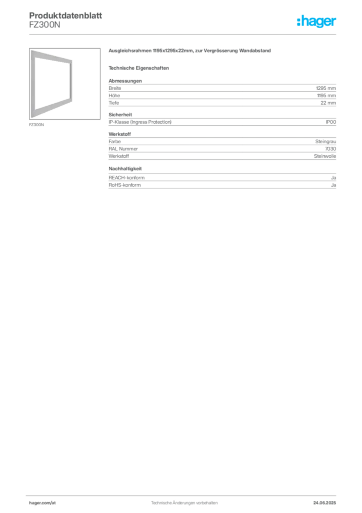Bild Hager Produktdatenblatt FZ300N | Hager Deutschland