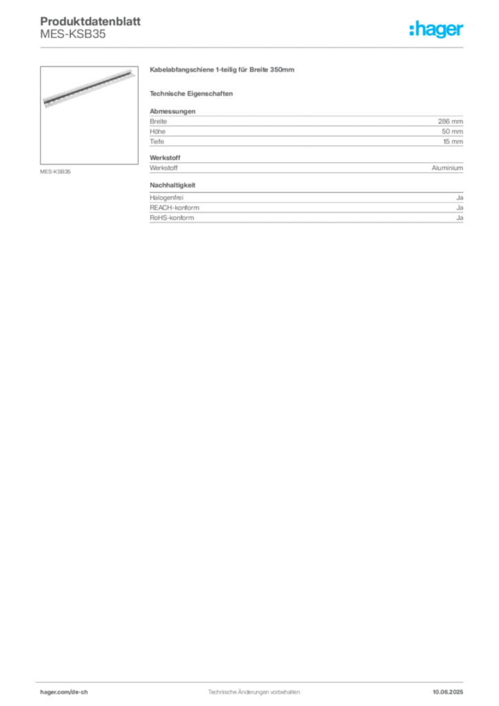 Bild Hager Produktdatenblatt MES-KSB35 | Hager Schweiz
