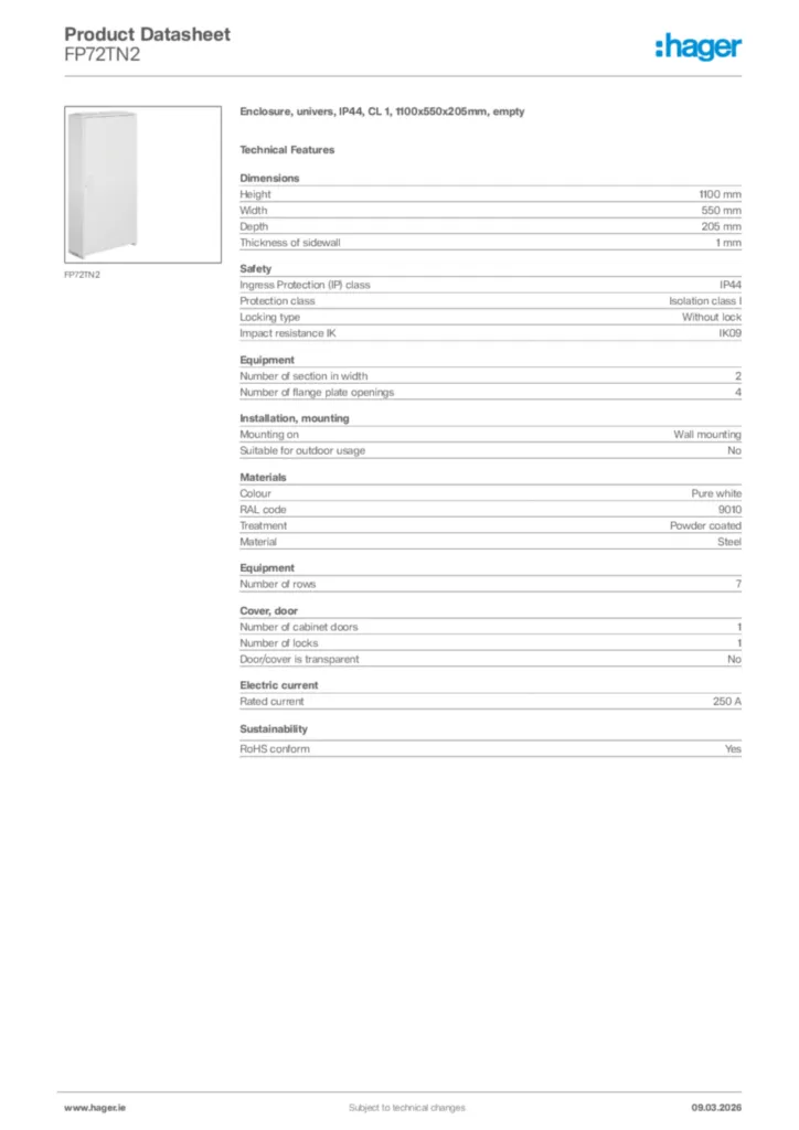 Image Hager Product data sheet FP72TN2  | Hager