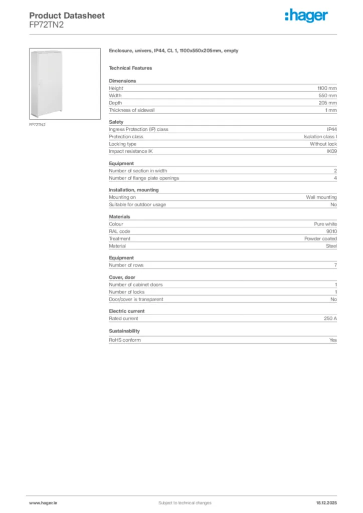 Image Hager Product data sheet FP72TN2  | Hager