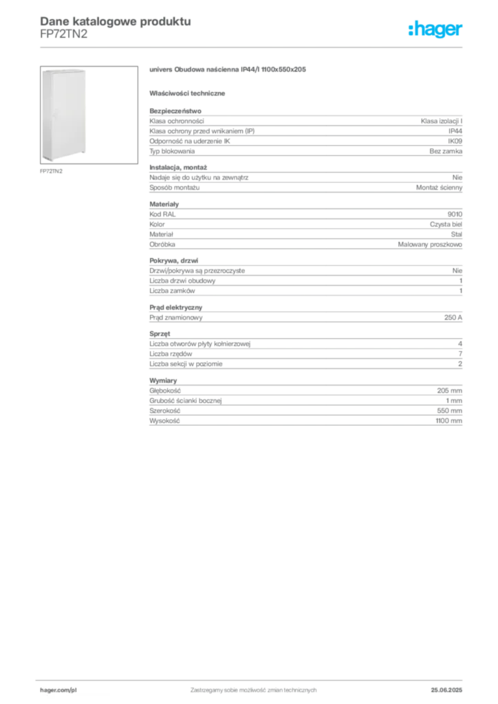 Zdjęcie Hager Karta katalogowa FP72TN2 | Hager Polska