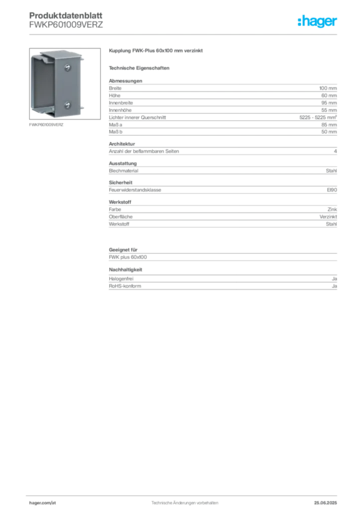 Bild Hager Produktdatenblatt FWKP601009VERZ | Hager Deutschland