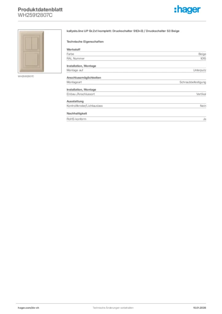 Bild Hager Produktdatenblatt WH25912807C | Hager Schweiz