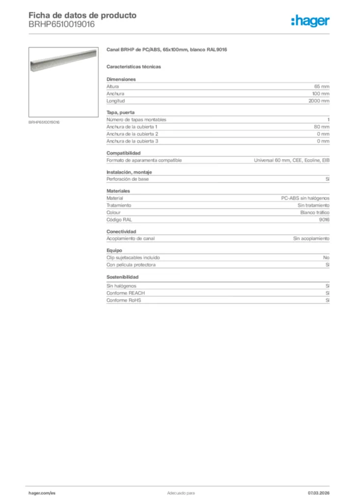 Imagen Hager Ficha de datos de producto BRHP6510019016 | Hager España