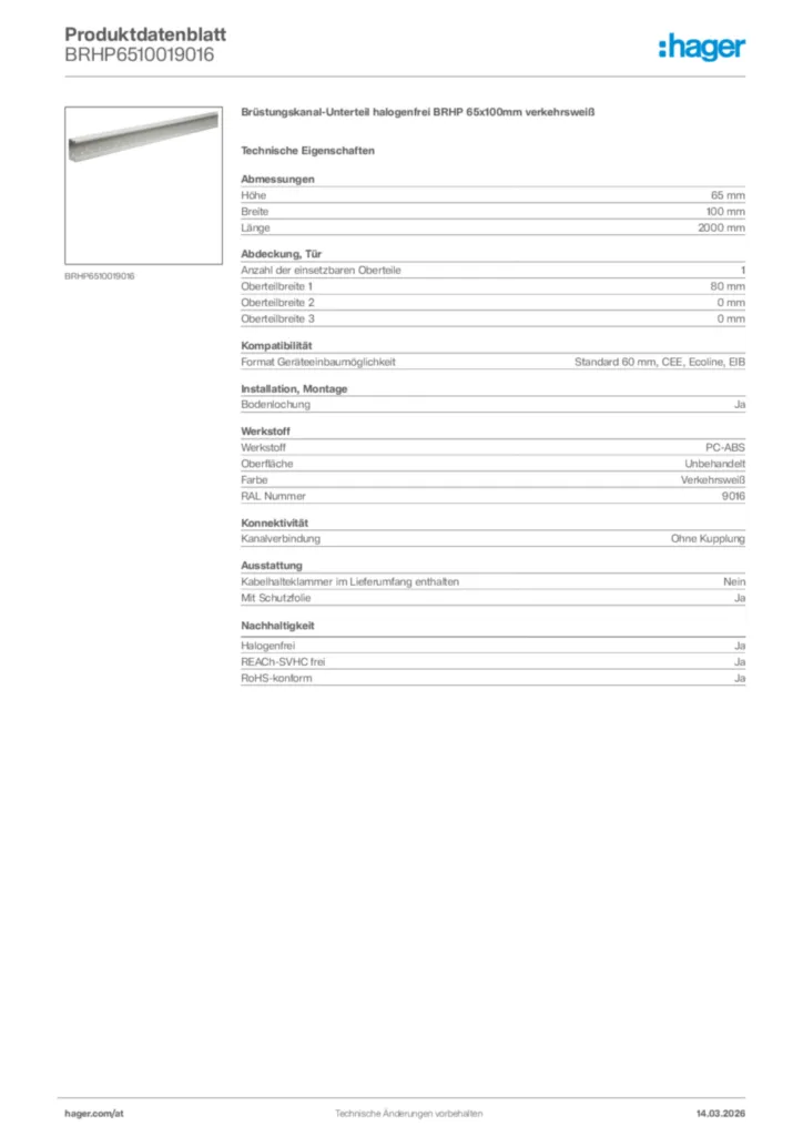 Bild Hager Produktdatenblatt BRHP6510019016 | Hager Deutschland