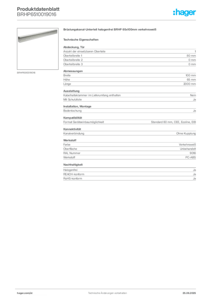 Bild Hager Produktdatenblatt BRHP6510019016 | Hager Deutschland