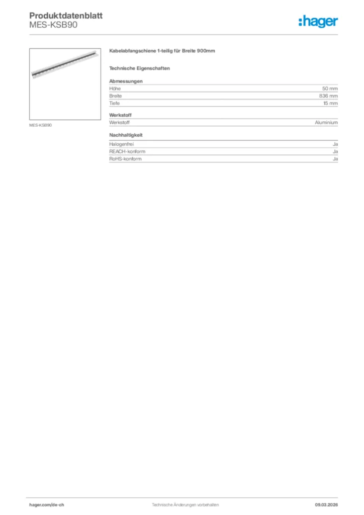 Bild Hager Produktdatenblatt MES-KSB90 | Hager Schweiz