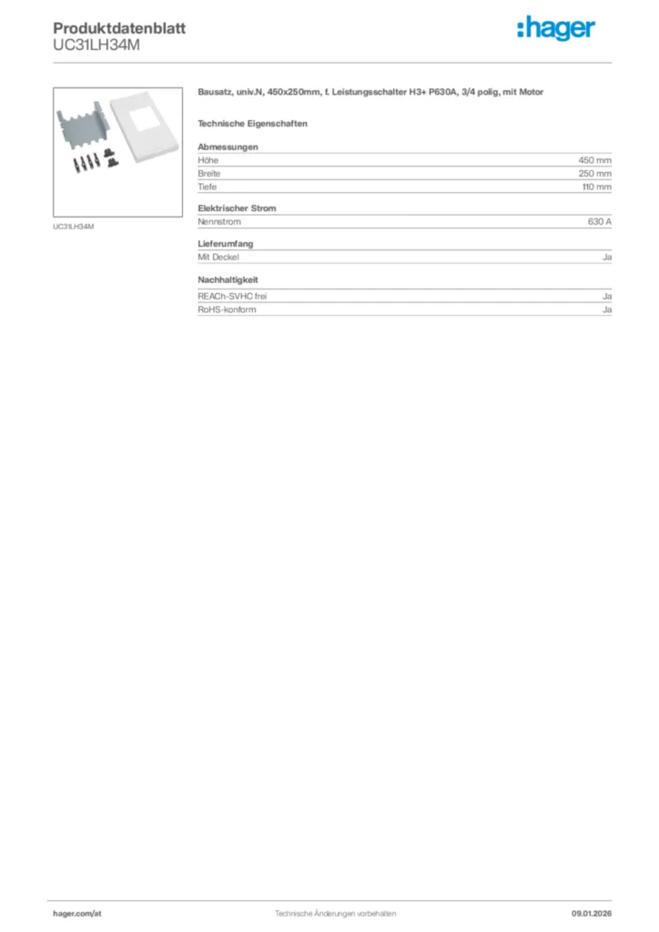 Bild Hager Produktdatenblatt UC31LH34M | Hager Deutschland