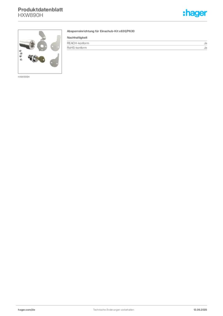 Bild Hager Produktdatenblatt HXW890H | Hager Deutschland