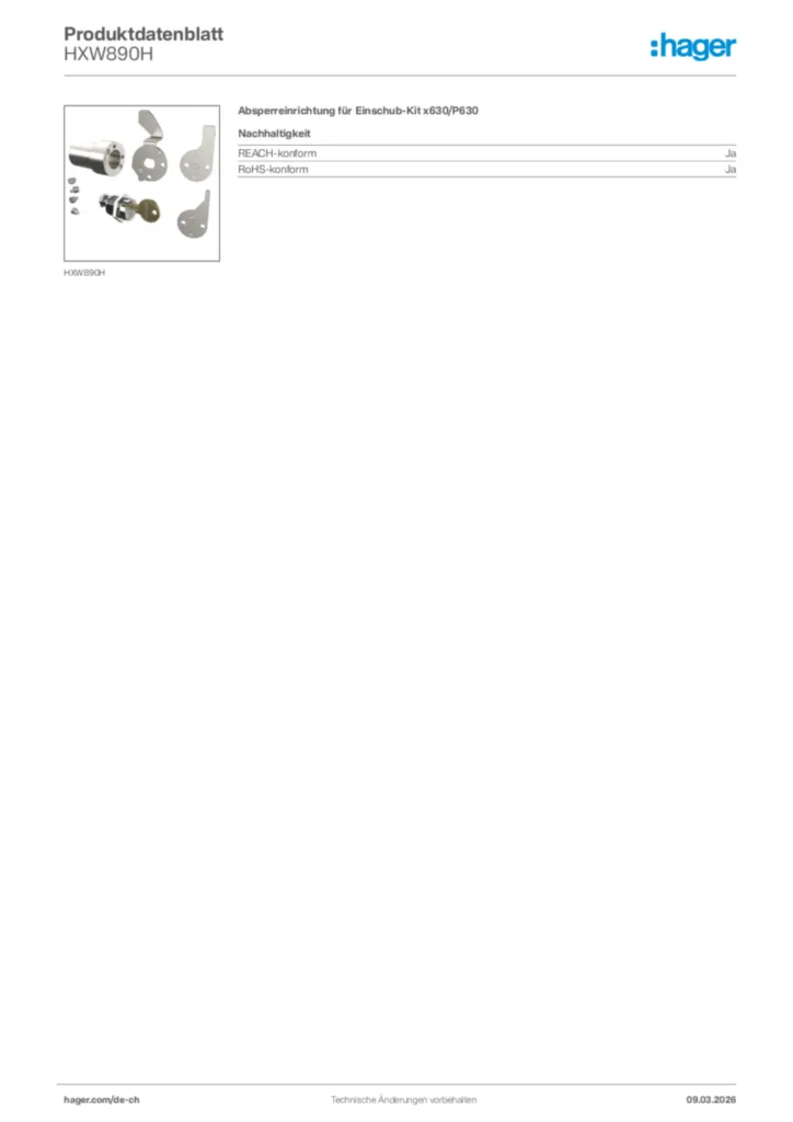 Bild Hager Produktdatenblatt HXW890H | Hager Schweiz