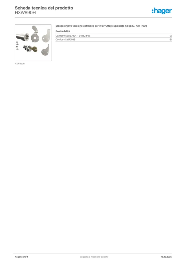 Immagine Hager Scheda tecnica del prodotto HXW890H | Hager Italia
