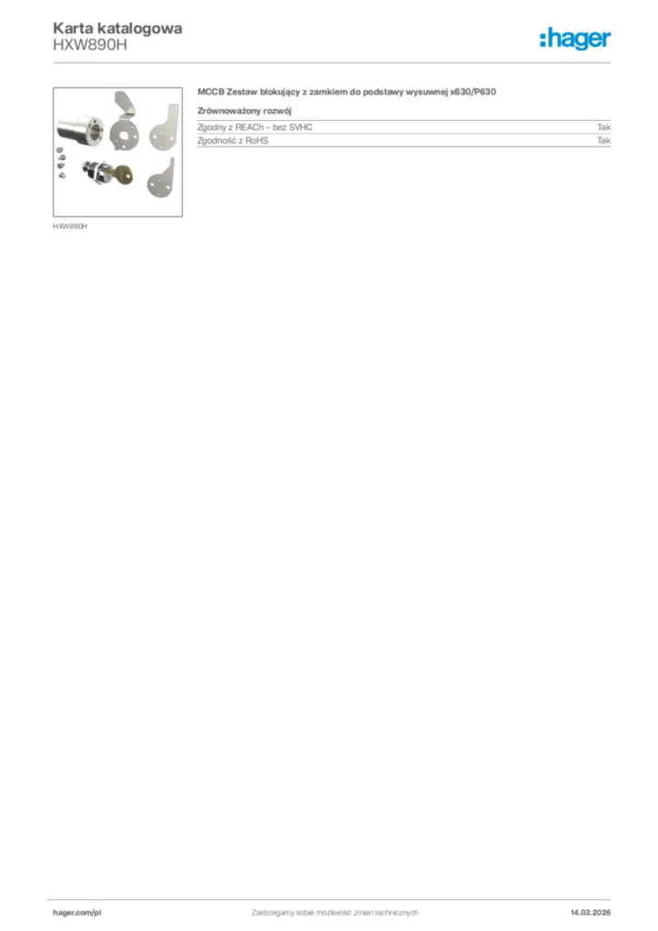 Zdjęcie Hager Karta katalogowa HXW890H | Hager Polska