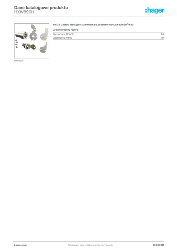 Zdjęcie Hager Karta katalogowa HXW890H | Hager Polska
