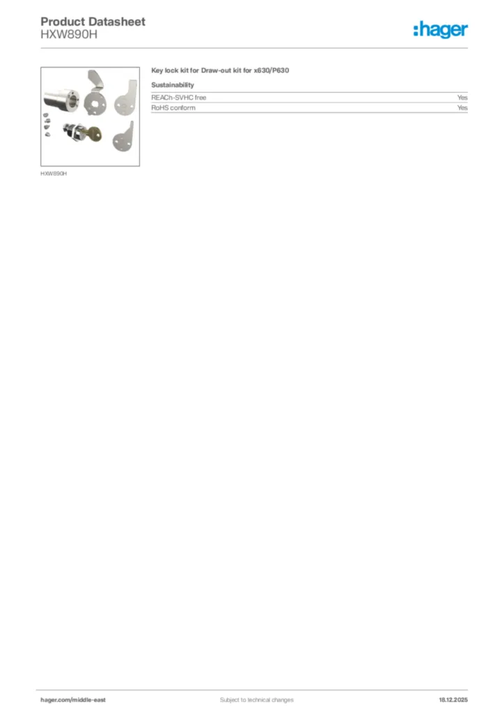 Image Hager Product data sheet HXW890H  | Hager