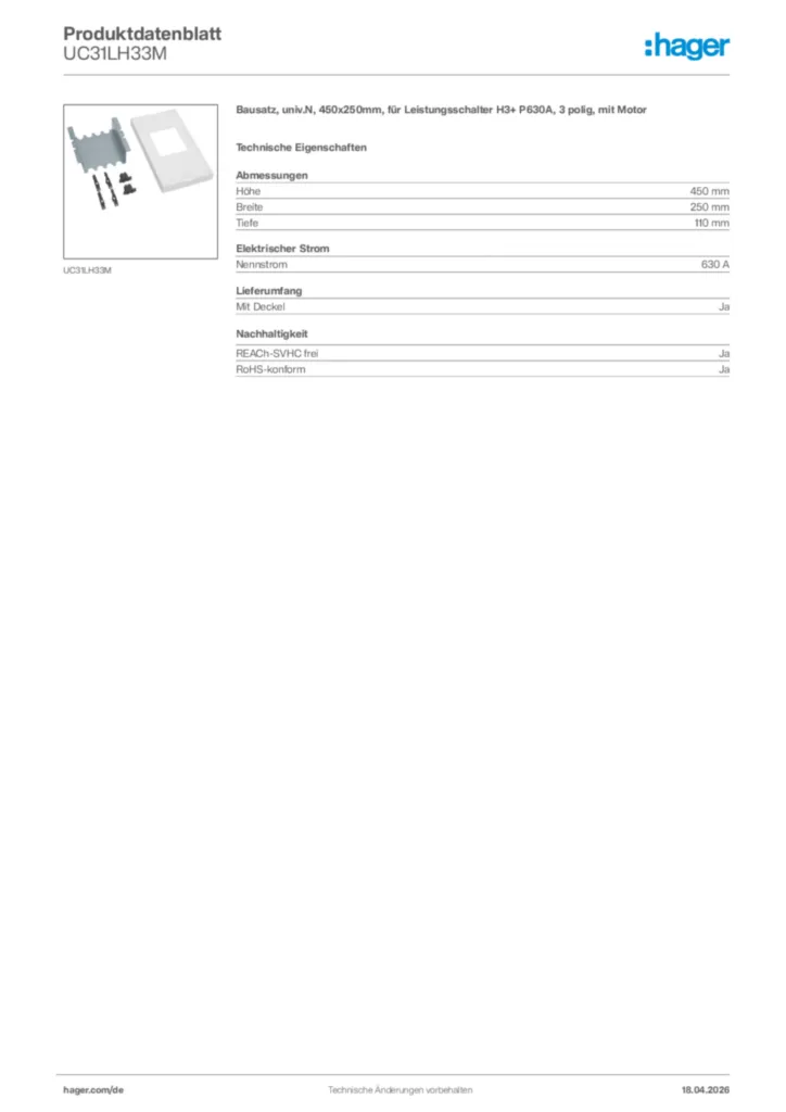Bild Hager Produktdatenblatt UC31LH33M | Hager Deutschland