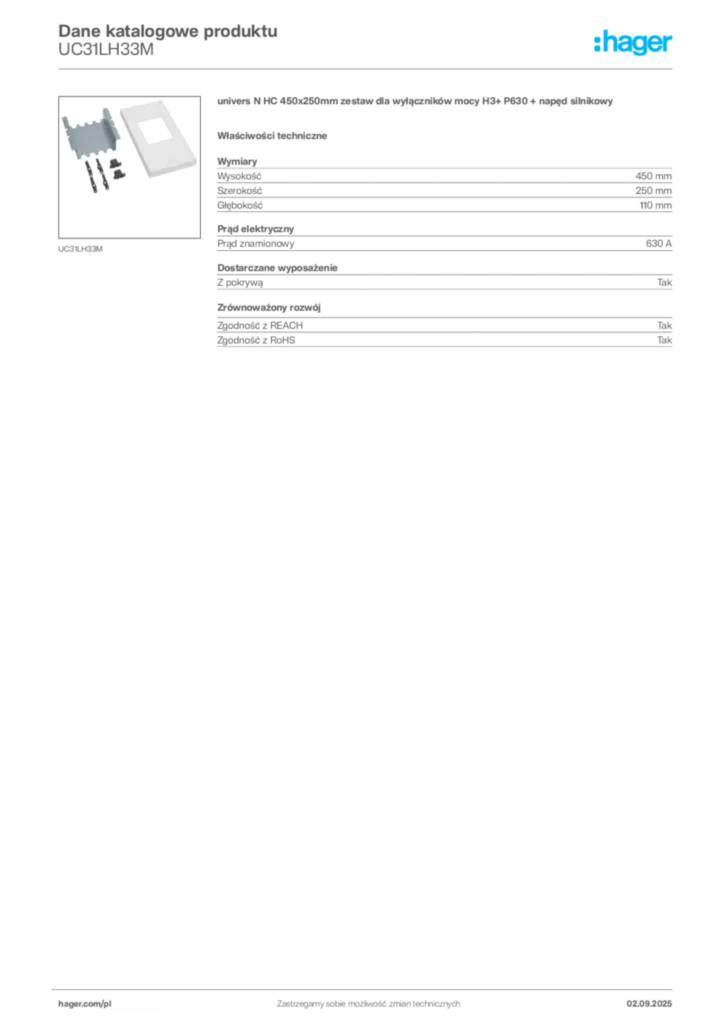 Zdjęcie Hager Karta katalogowa UC31LH33M | Hager Polska