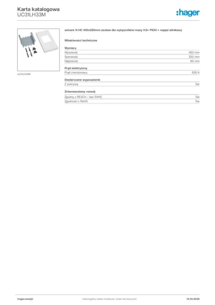 Zdjęcie Hager Karta katalogowa UC31LH33M | Hager Polska