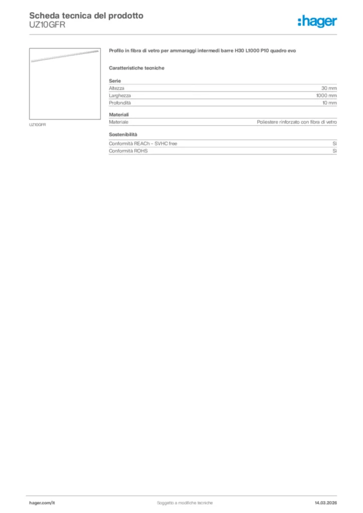 Immagine Hager Scheda tecnica del prodotto UZ10GFR | Hager Italia