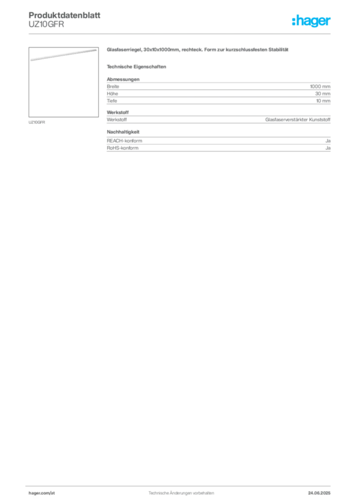 Bild Hager Produktdatenblatt UZ10GFR | Hager Deutschland