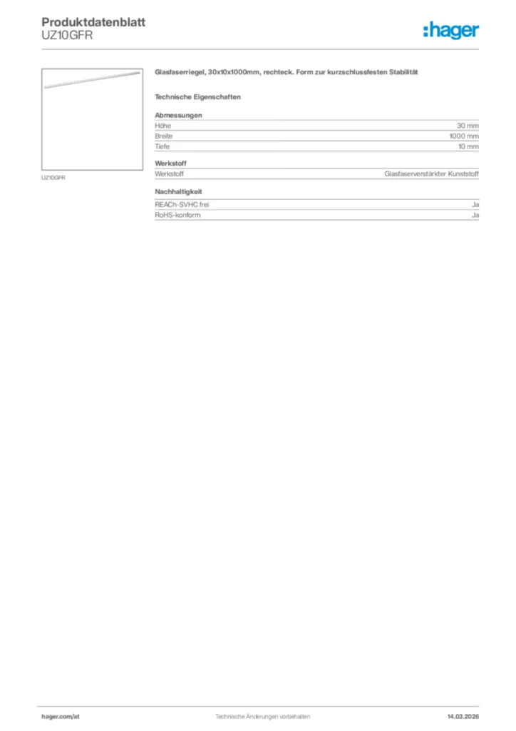 Bild Hager Produktdatenblatt UZ10GFR | Hager Deutschland