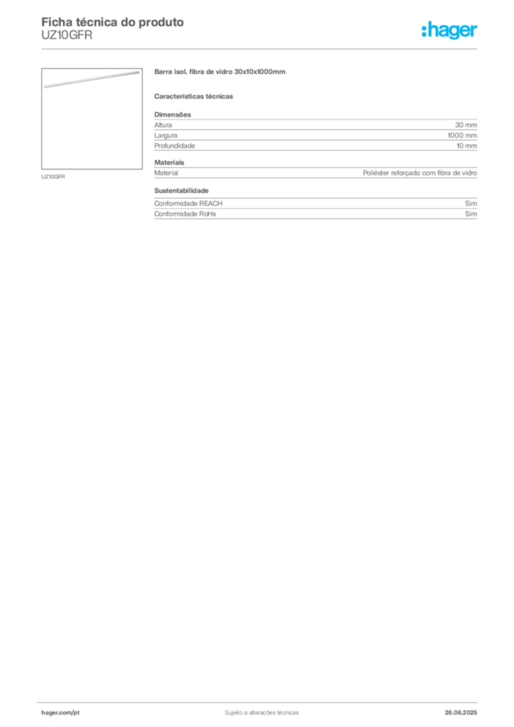 Imagem Hager Ficha técnica do produto UZ10GFR | Hager Portugal