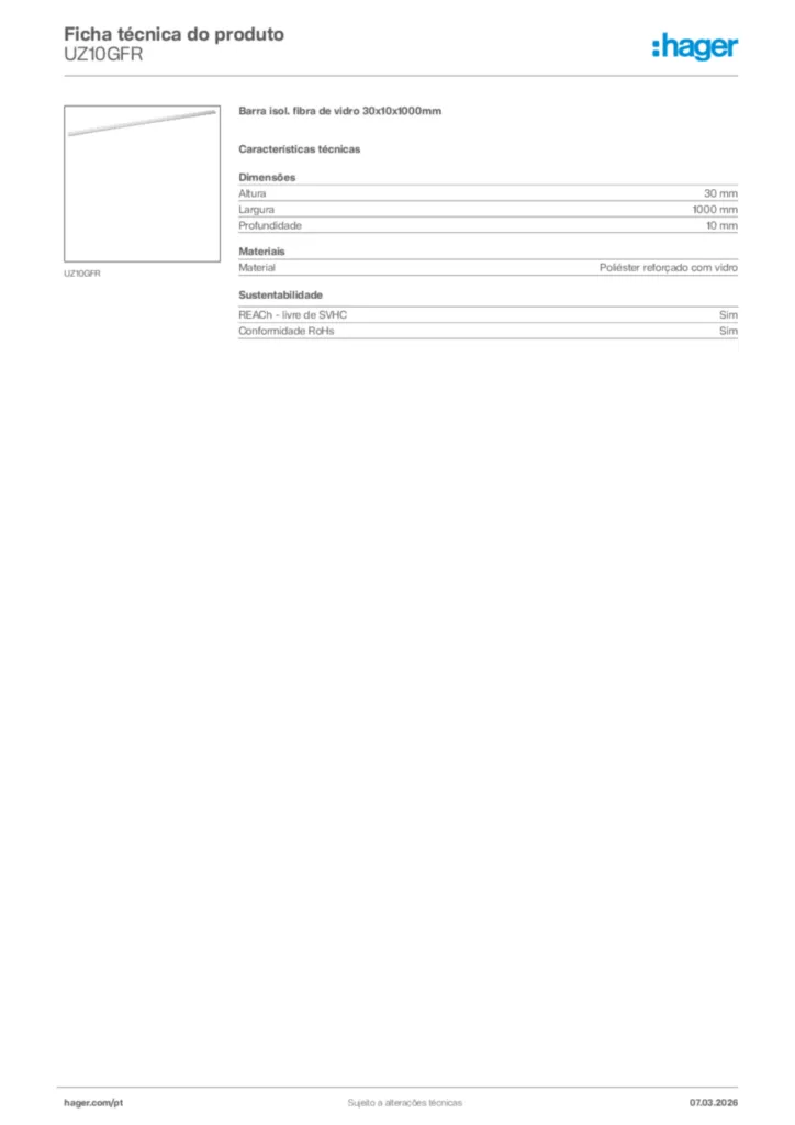 Imagem Hager Ficha técnica do produto UZ10GFR | Hager Portugal