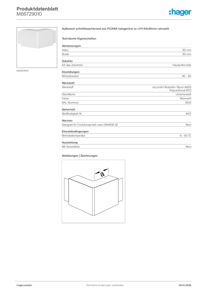 Bild Hager Produktdatenblatt M66729010 | Hager Deutschland