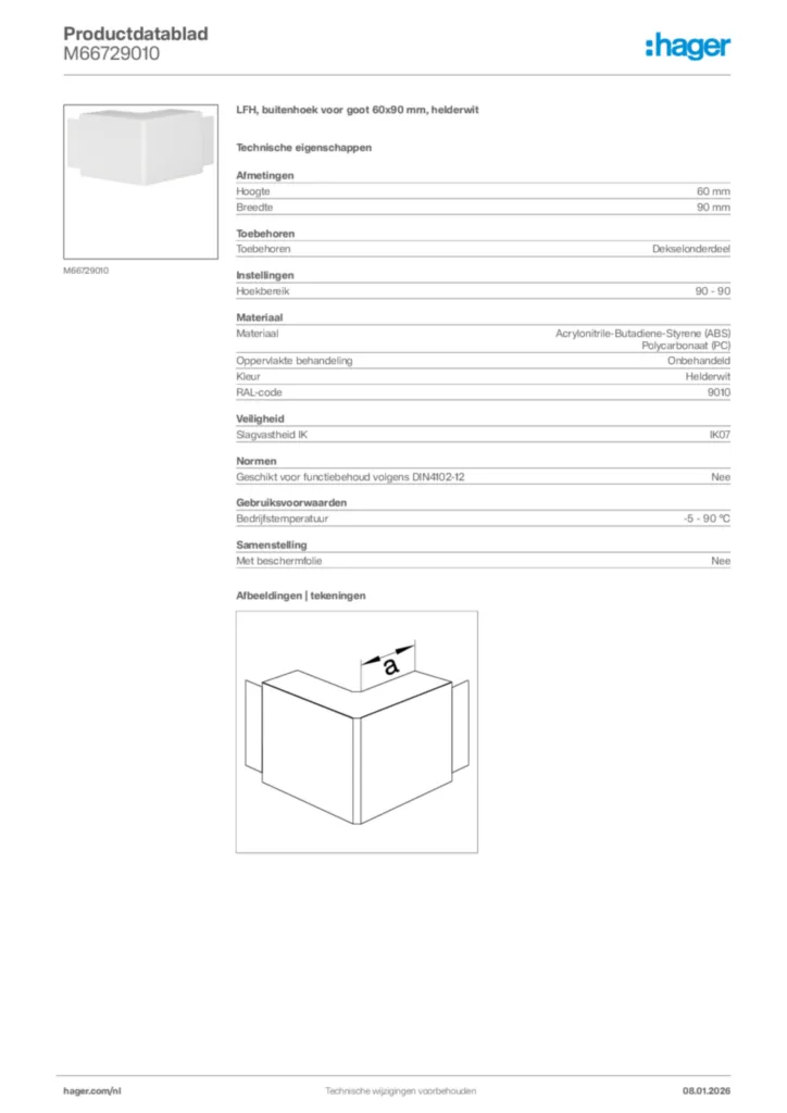 Afbeelding Hager Productdatablad M66729010 | Hager Nederland
