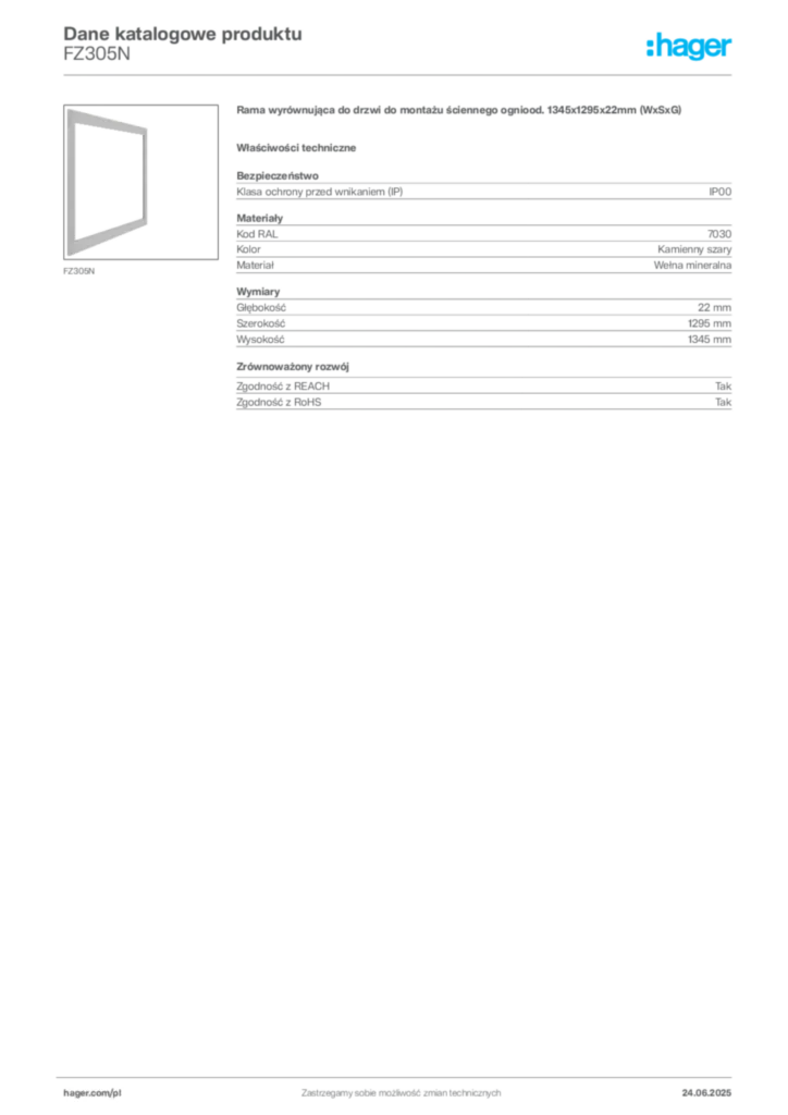 Zdjęcie Hager Karta katalogowa FZ305N | Hager Polska
