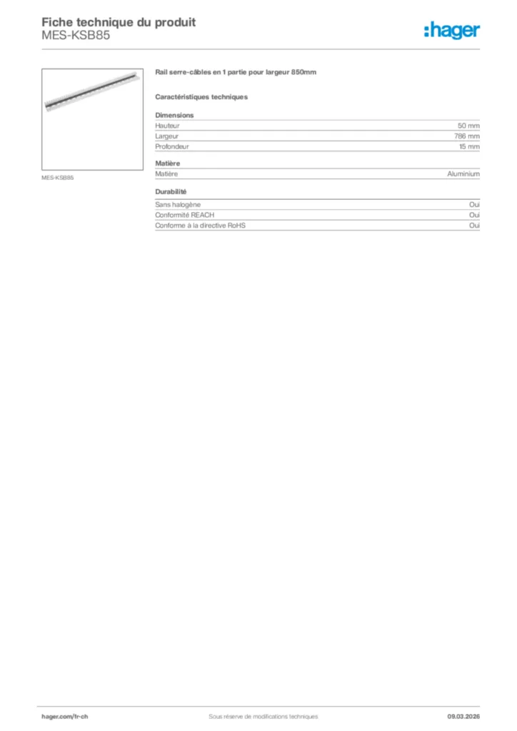 Image Hager Fiche technique du produit MES-KSB85 | Hager Suisse