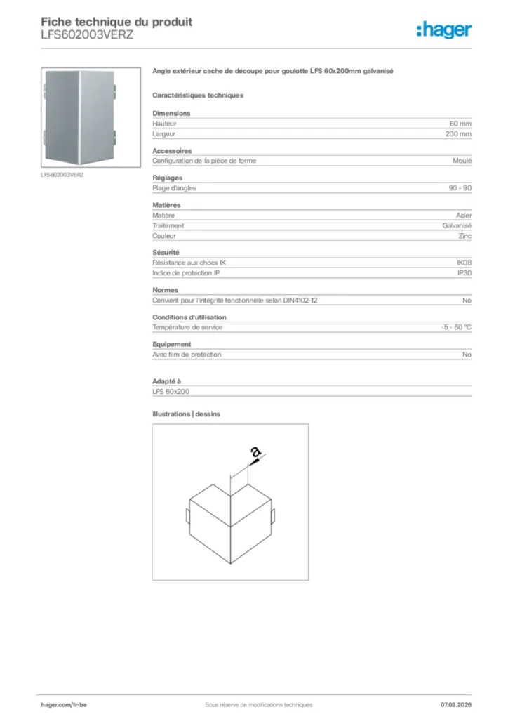 Image Hager Fiche technique du produit LFS602003VERZ | Hager Belgique