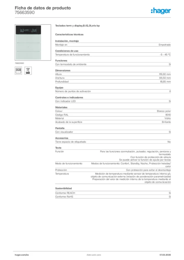 Imagen Hager Ficha de datos de producto 75663590 | Hager España