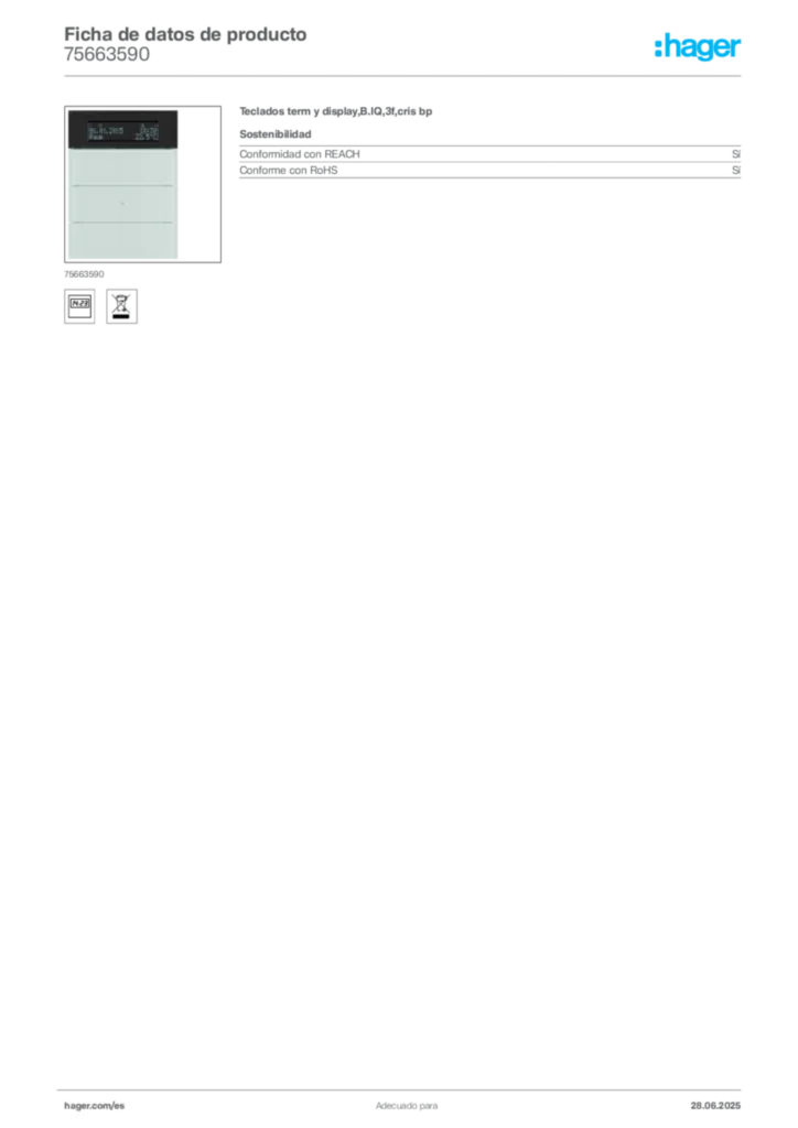 Imagen Hager Ficha de datos de producto 75663590 | Hager España