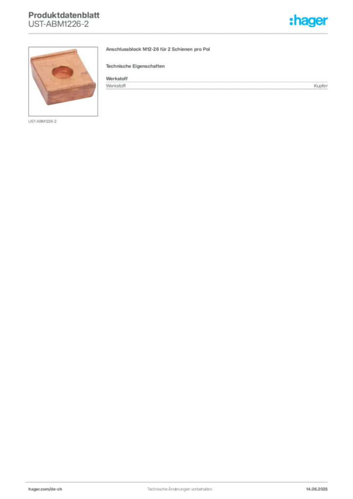 Bild Hager Produktdatenblatt UST-ABM1226-2 | Hager Schweiz