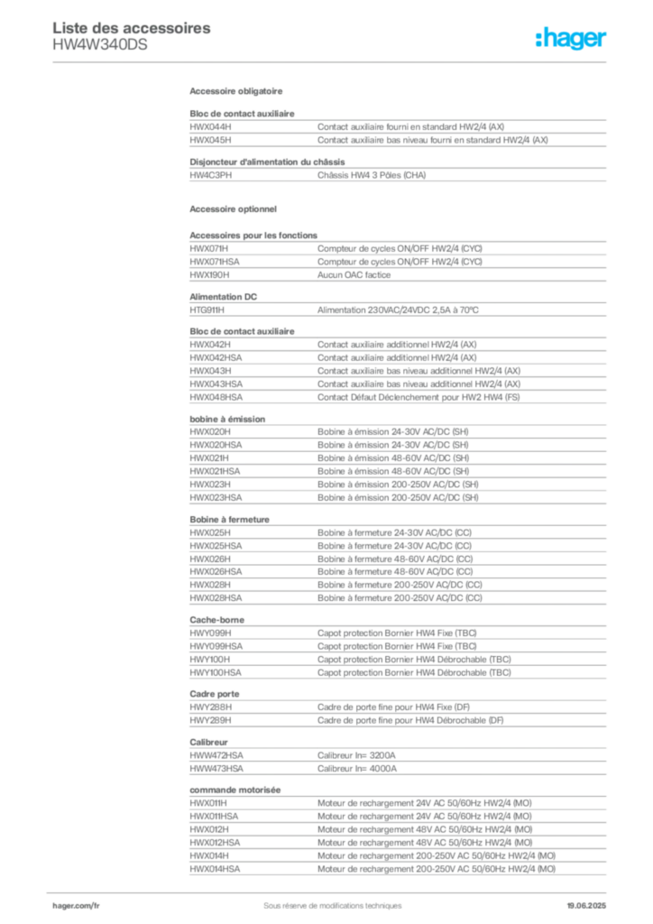 Image Hager Fiche technique du produit HW4W340DS | Hager France