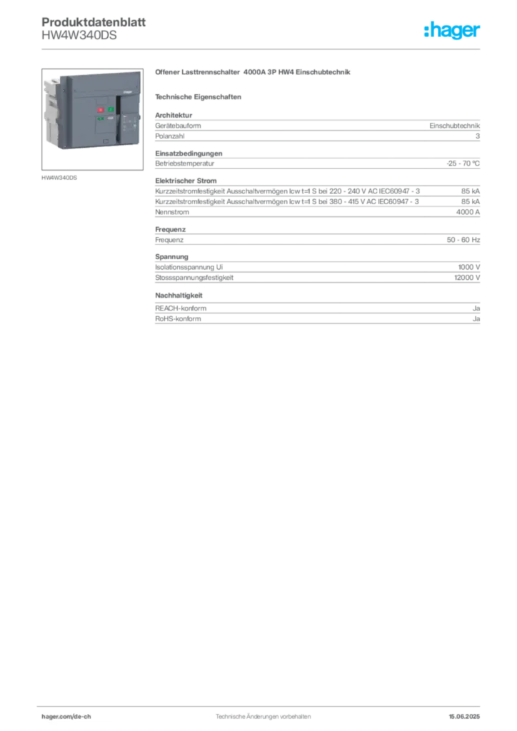 Bild Hager Produktdatenblatt HW4W340DS | Hager Schweiz