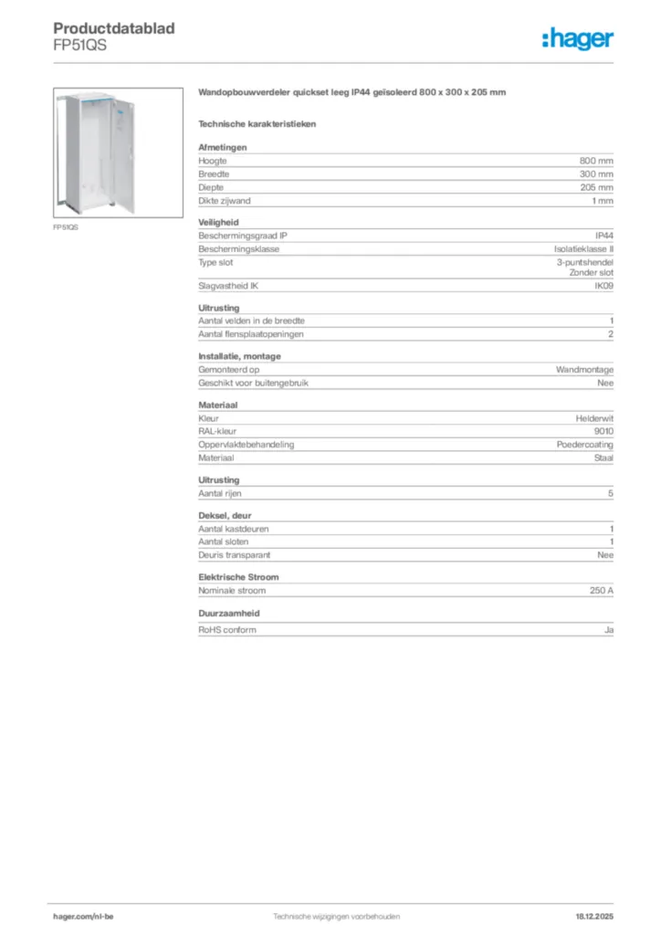 Afbeelding Hager Productdatablad FP51QS | Hager Belgium