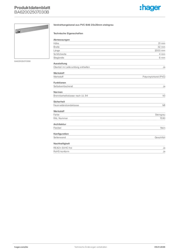 Bild Hager Produktdatenblatt BA62002507030B | Hager Deutschland