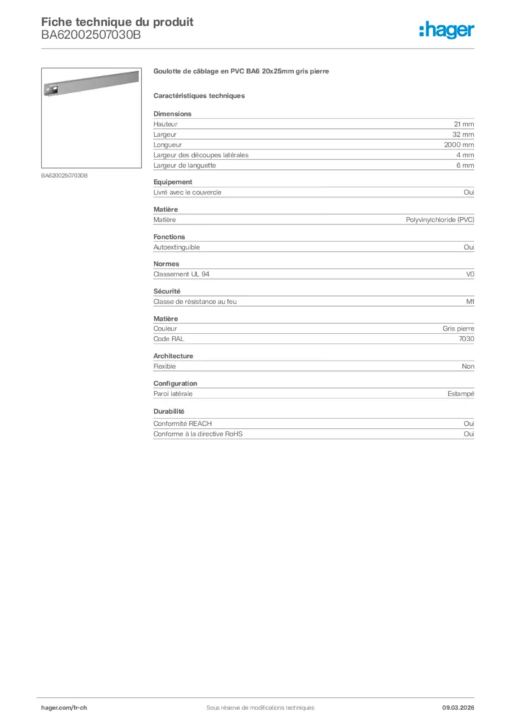 Image Hager Fiche technique du produit BA62002507030B | Hager Suisse