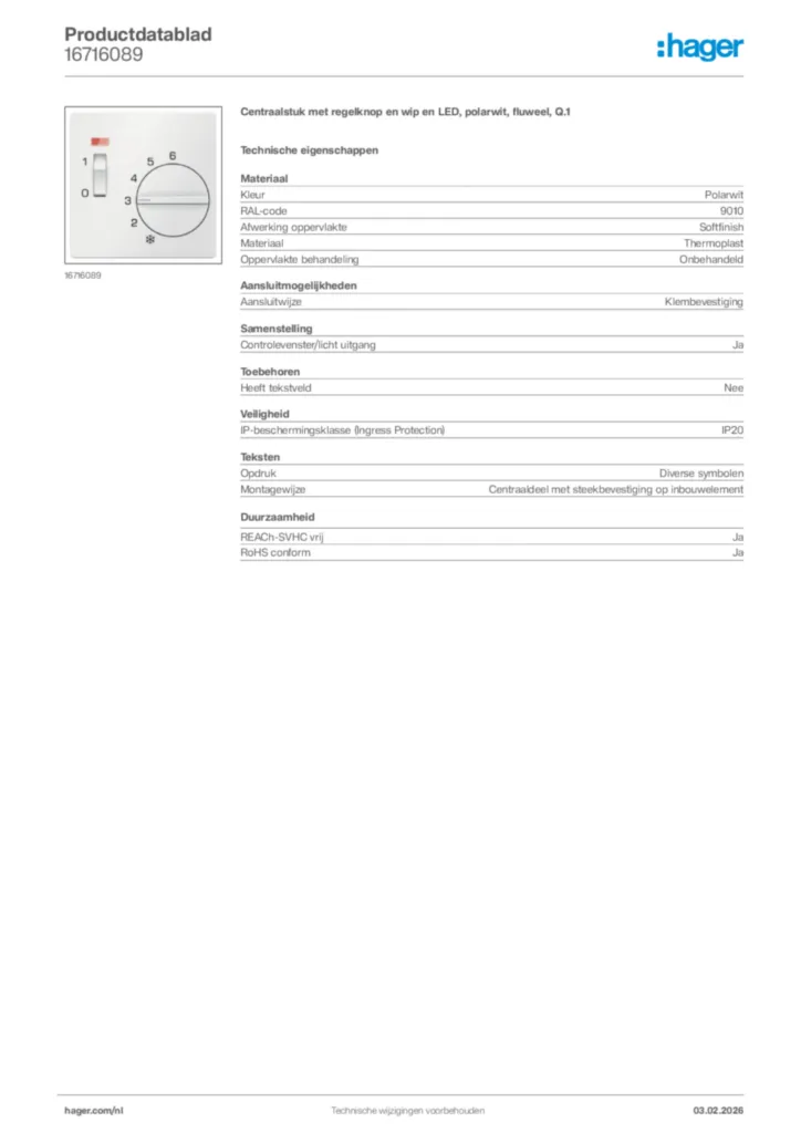 Afbeelding Hager Productdatablad 16716089 | Hager Nederland