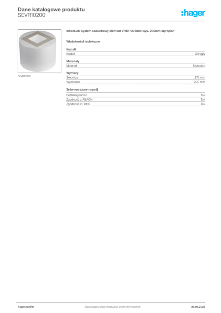 Zdjęcie Hager Karta katalogowa SEVR10200 | Hager Polska