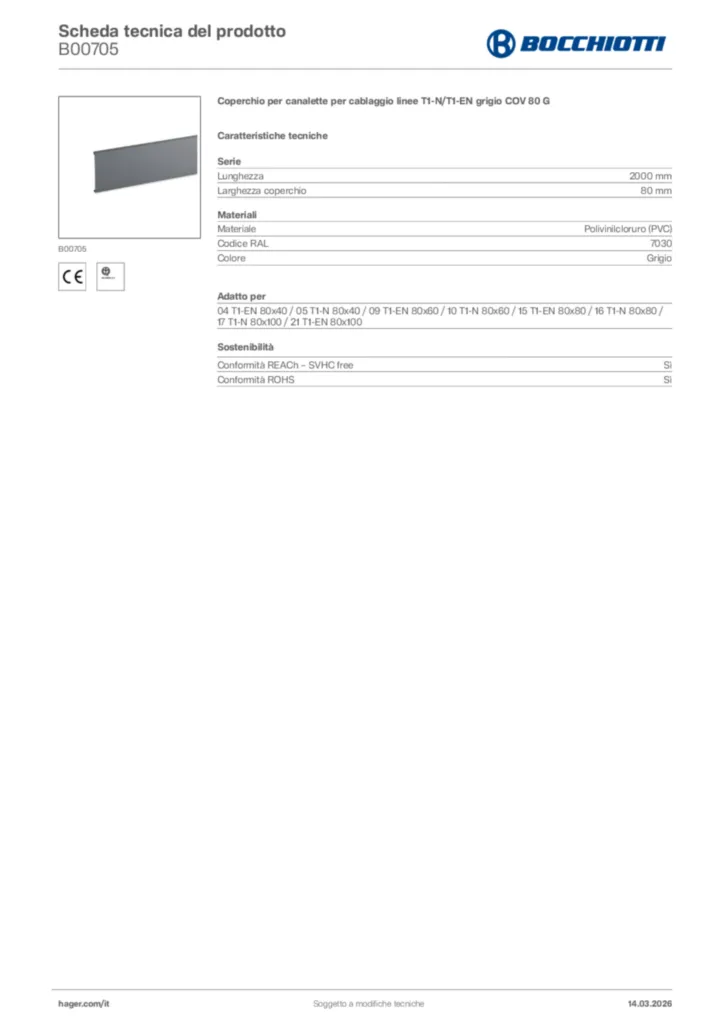 Immagine Bocchiotti Scheda tecnica del prodotto B00705 | Hager Italia