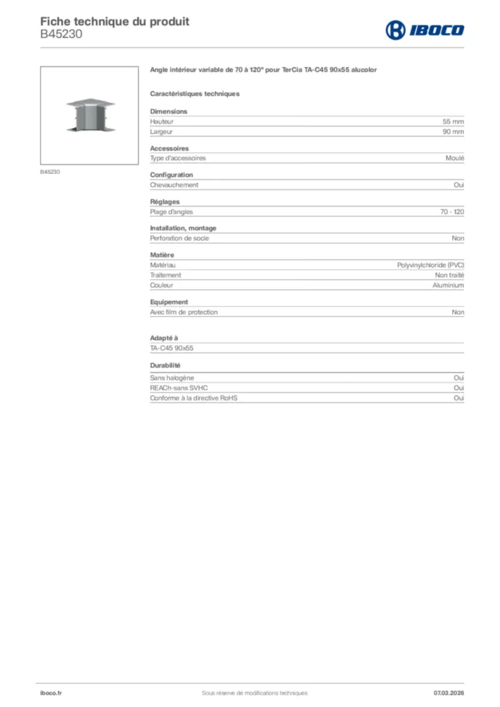 Image Iboco Fiche technique du produit B45230 | Hager France