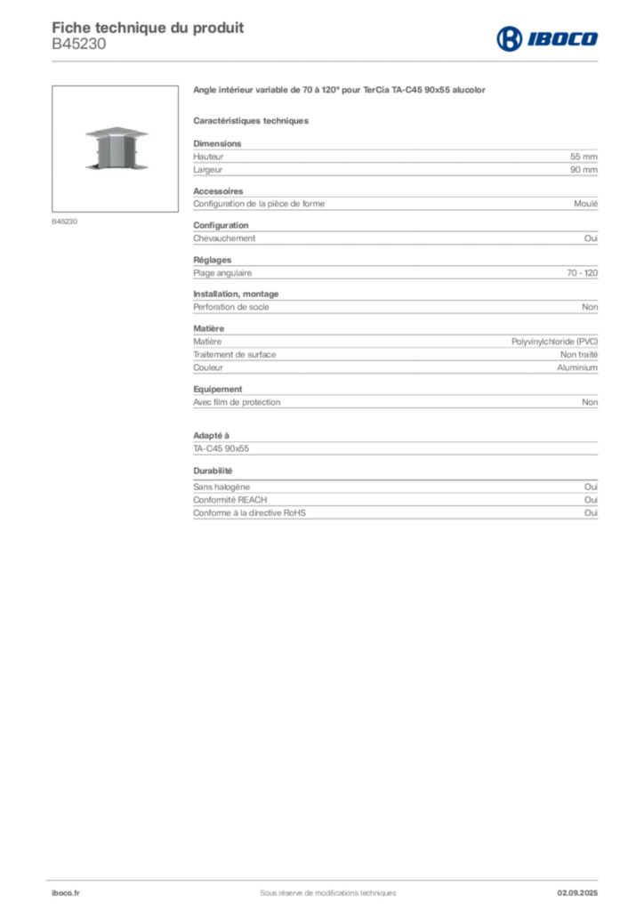 Image Iboco Fiche technique du produit B45230 | Hager France