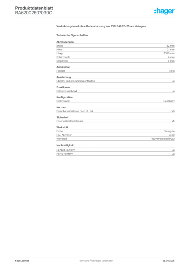 Bild Hager Produktdatenblatt BA62002507030O | Hager Deutschland
