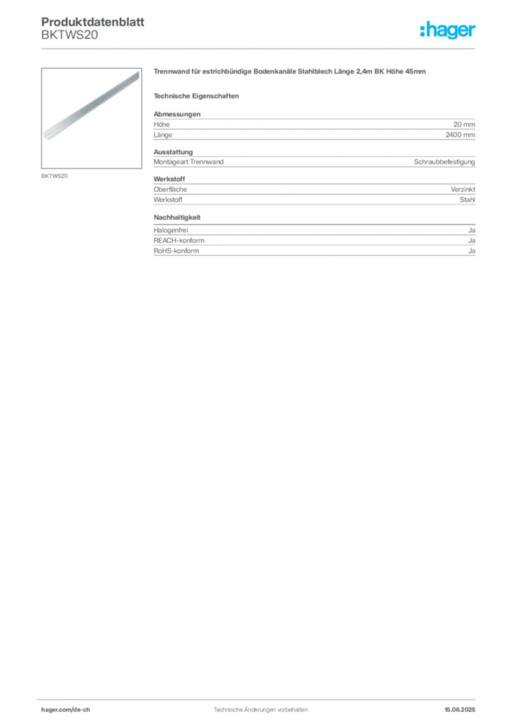 Bild Hager Produktdatenblatt BKTWS20 | Hager Schweiz