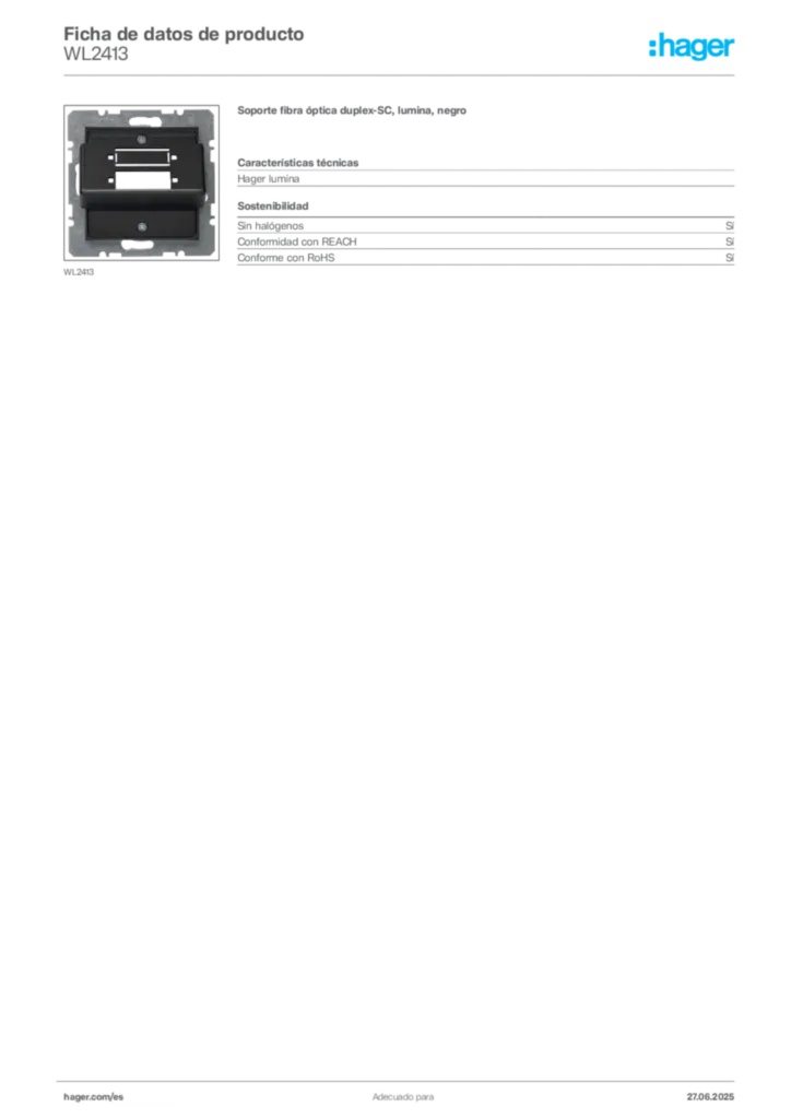 Imagen Hager Ficha de datos de producto WL2413 | Hager España