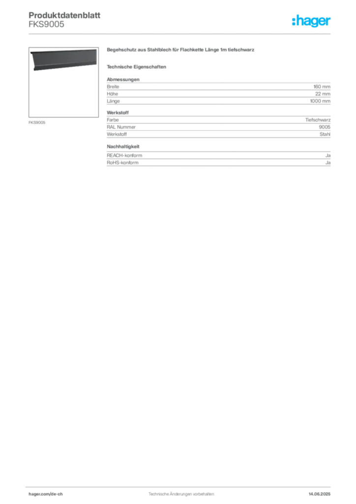 Bild Hager Produktdatenblatt FKS9005 | Hager Schweiz