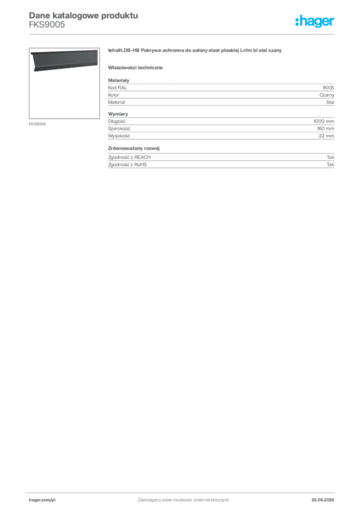 Zdjęcie Hager Karta katalogowa FKS9005 | Hager Polska